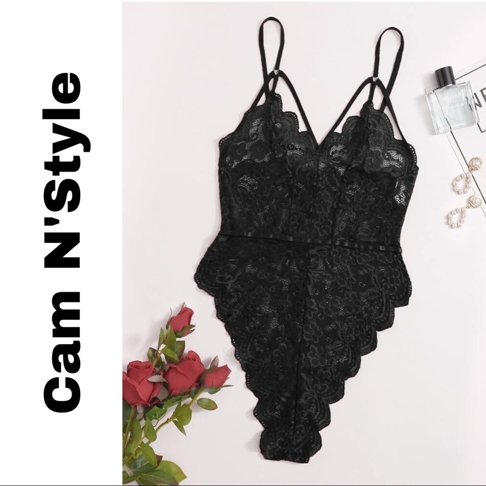 New Sexy Black Lace Teddy Bodysuit